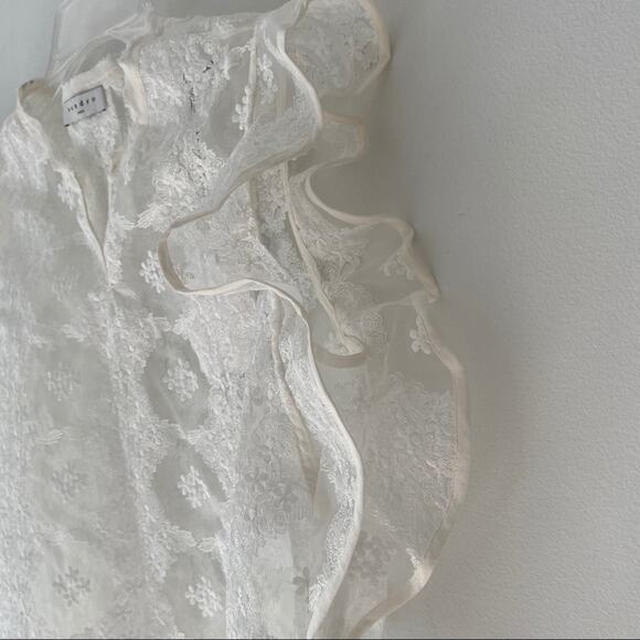 Sandro Paris Victoria White Sheer Lace Ruffle Top - Picture 7 of 12